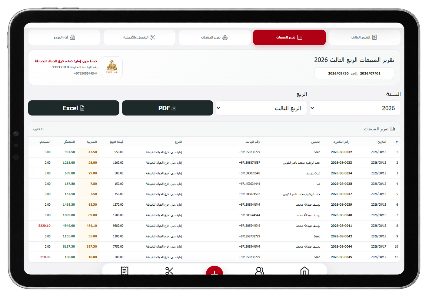 تقرير المبيعات
